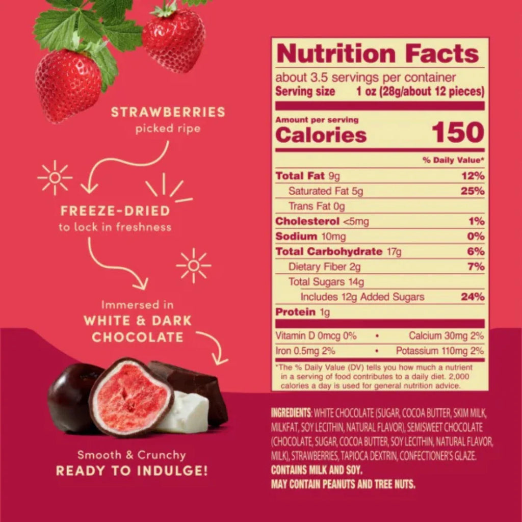 Freeze-Dried Fresh Strawberries with White & Dark Chocolate - 3.4Oz