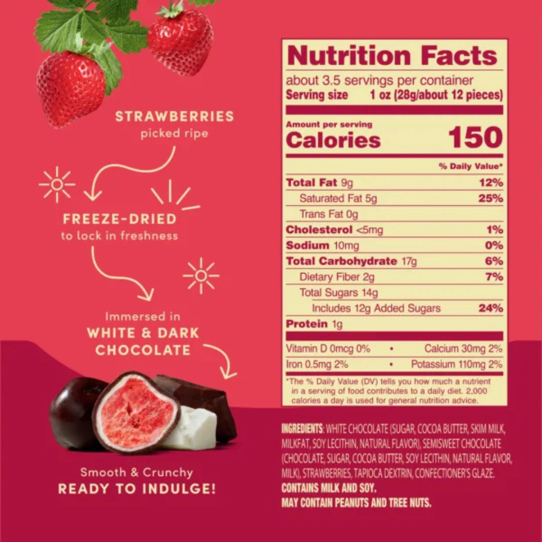 Freeze-Dried Fresh Strawberries with White & Dark Chocolate - 3.4Oz