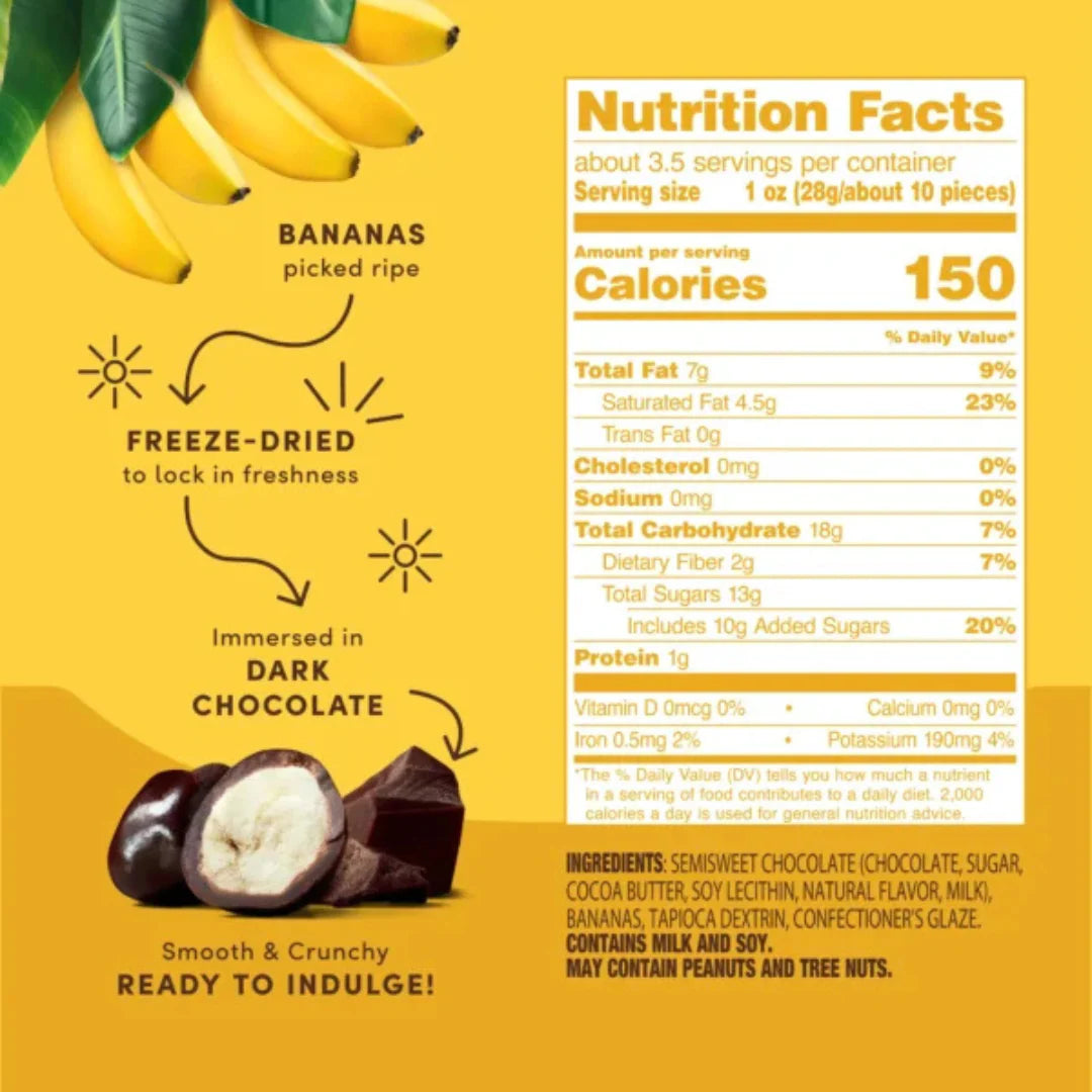 Freeze-Dried Fresh Bananas with Dark Chocolate - 3.4Oz