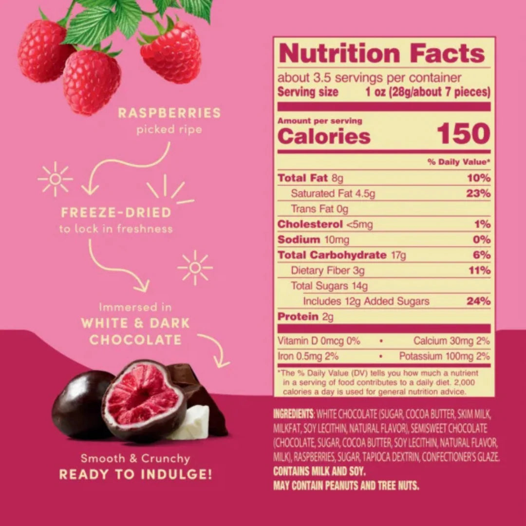 Freeze-Dried Fresh Raspberries with White and Dark Chocolate - 3.4Oz
